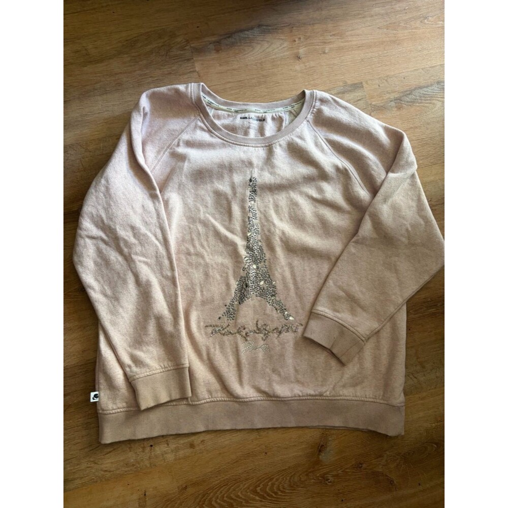 Baby Pink Beaded Bling Paris Eiffel Tower Pullover Crewneck Karl Lagerfeld